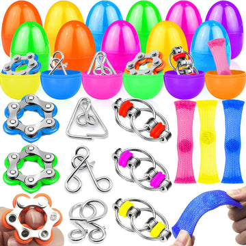 12 Pack Prefilled Easter Eggs With Hand Fidget Toys For Teens, Basket Stuffers Fillers Buckle Puzzle Fidget Toys For Old Kids Ad