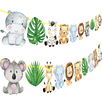 Jungle Safari Animal Banners 2pcs Safari Animals Birthday Party Cutout Banners Animal Theme Party Garland Decorations for Wild O