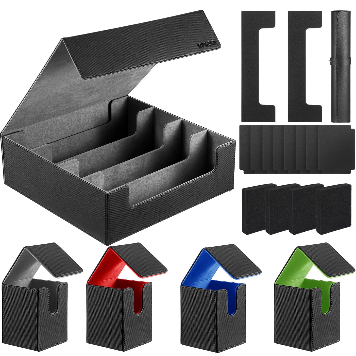 Wpgear Deck Cases Bundle Hold Up To 5000 Trading Cards, Storage Boxes Set Included 4-Row Case, 4 Small Deck Cases, Game Mat And Foam Divders, Compatible With Mtg, Commander, Ptcg, Magic Cards