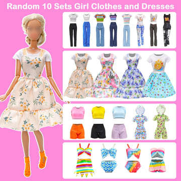 Miunana Lot 37 Pcs Random Doll Clothes Shoes Set For 11.5 Inch Doll, Includ 5 Pcs Boy Doll Clothes + 10 Girl Clothes + 5 Girl Fashion Skirts + 2 Pairs For Boy Shoes + 15 Pairs Of Girl Doll Shoes
