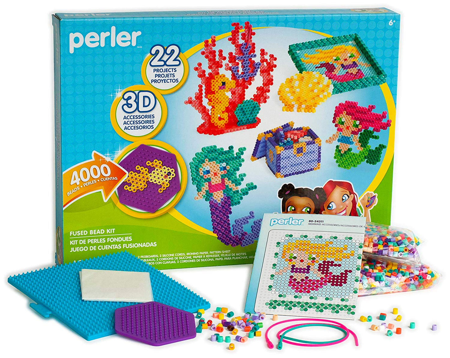 Perler Beads 3D Ocean and Mermaid Fuse Bead Kit, 4006pcs, 22 Projects