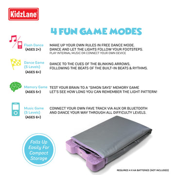 Kidzlane Electronic Dance Mat For Kids 8-12, Wireless Kids' Dance Mat With Bluetooth/Aux, Built-In Music, 5 Challenge Levels, 4 Modes, Interactive Toys For Kids Ages 6 And Up