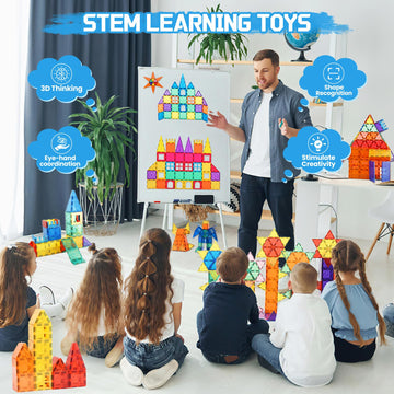 Paaxido Magnetic Tiles - 100 Pieces Magnetic Blocks for Kids, Magnet Tiles Building Blocks Set, Construction STEM Magnet Toys Gi