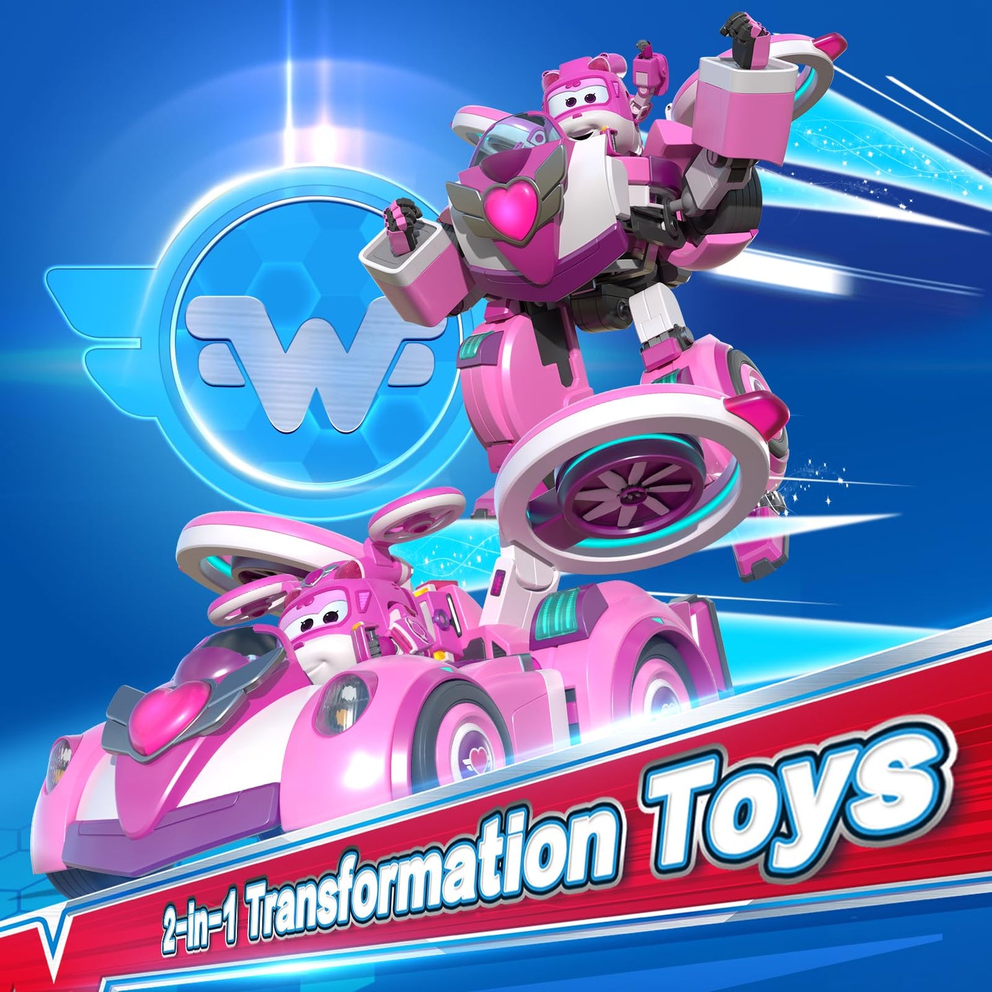 Super Wings Transformer Toys - 7" Robot & 2" Mini Dizzy, 2-in-1 Racing Car-Action Figure, Pink, Model EU770354 for Ages 3+