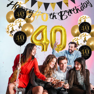 Jobkoo 40Th Birthday Decorations For Man, Black Gold 40Th Birthday Balloons Black Happy 40Th Birthday Banner 40Th Birthday Cake