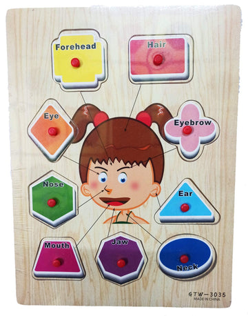 Ak Store Face Parts Design Wooden Puzzle With Knobs, Colorful Learning Educational Board For Toddler And Kids | Educational, Sha
