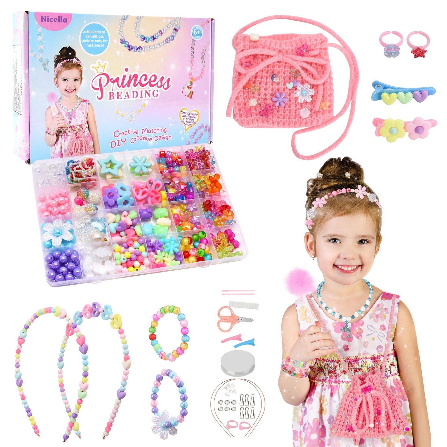 Bracelet Making Kit for Girls, Valentines Day Gifts Toys for Girls Kids, Arts and Crafts for Kids 4-6 8-12 Yr Girls, DIY Beads N