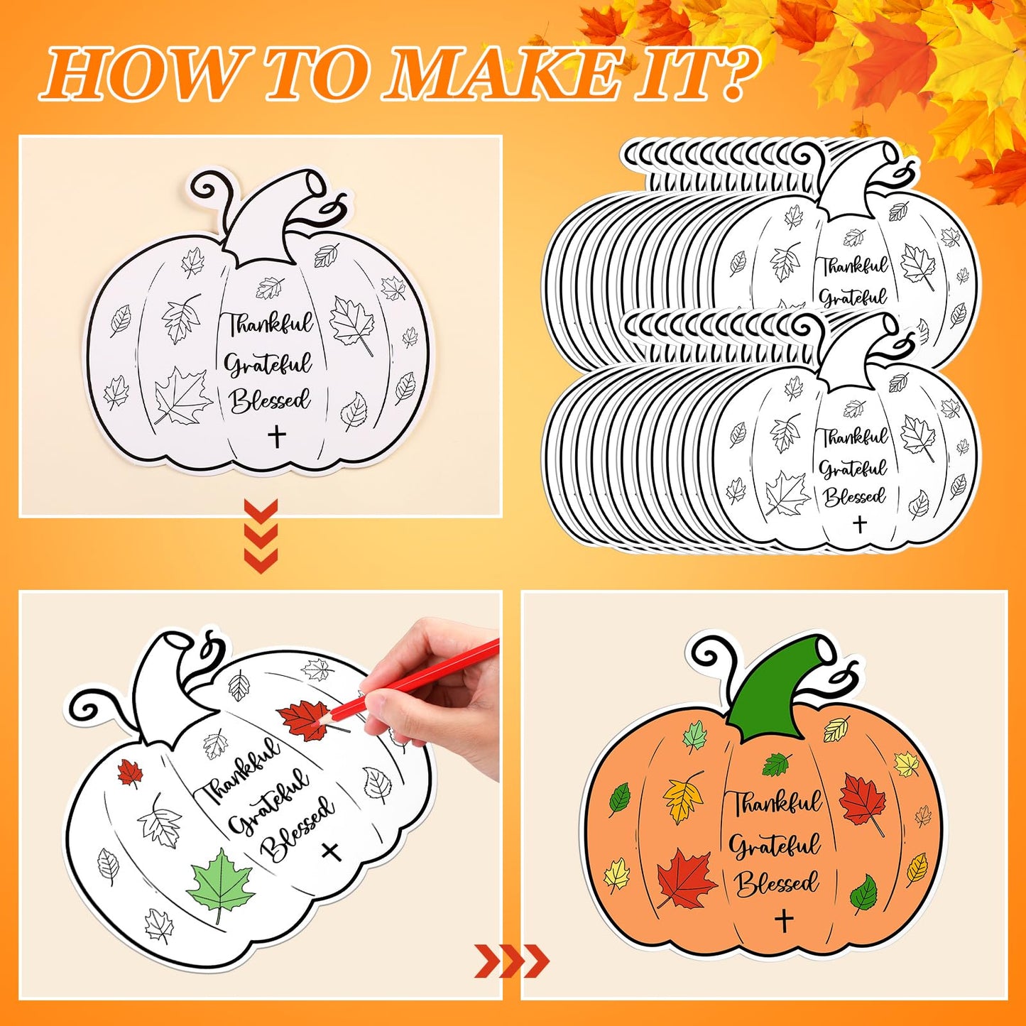 Kosiz 24 PCS Thanksgiving Religious Craft Kits Color Your Own Pumpkin Cards Christian Bible Craft Pumpkin Religious Gift Card fo