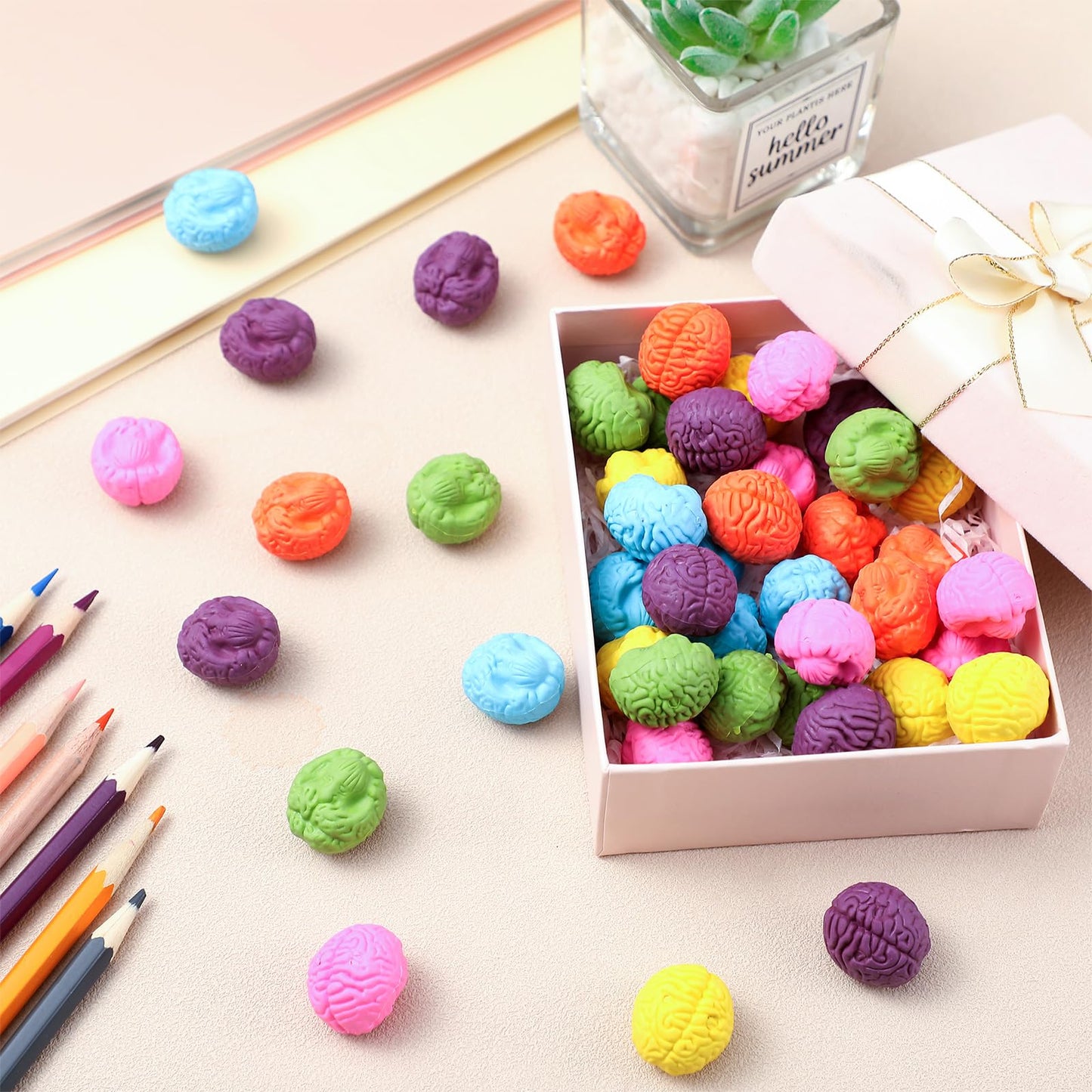 Gilprop 96 Pcs Brain Shaped Erasers Bulk 1 Inch Mini Brain Rubber Pencil Erasers Fun Classroom Supplies Birthday Halloween Party