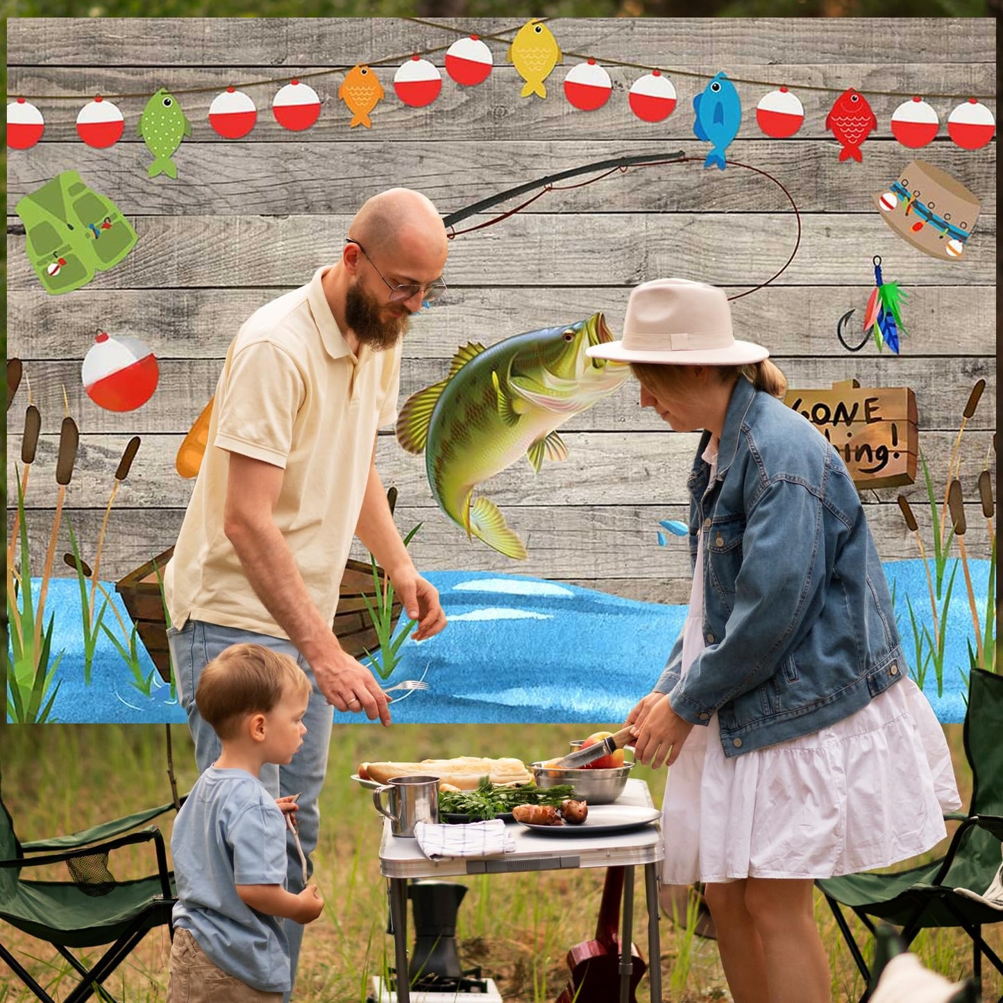 Avezano Rustic Wood Gone Fishing Backdrop for Birthday Party O Fish Ally Kids Baby Shower Photography Background Retirement Fish