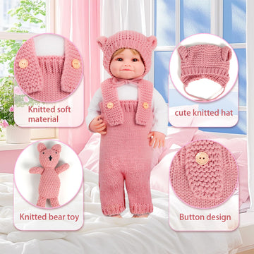 Artst 9Pcs Reborn Baby Doll Accessories With Bassinet,Baby Doll Clothes Knitted Outfit For 17-22 Inch Newborn Girls