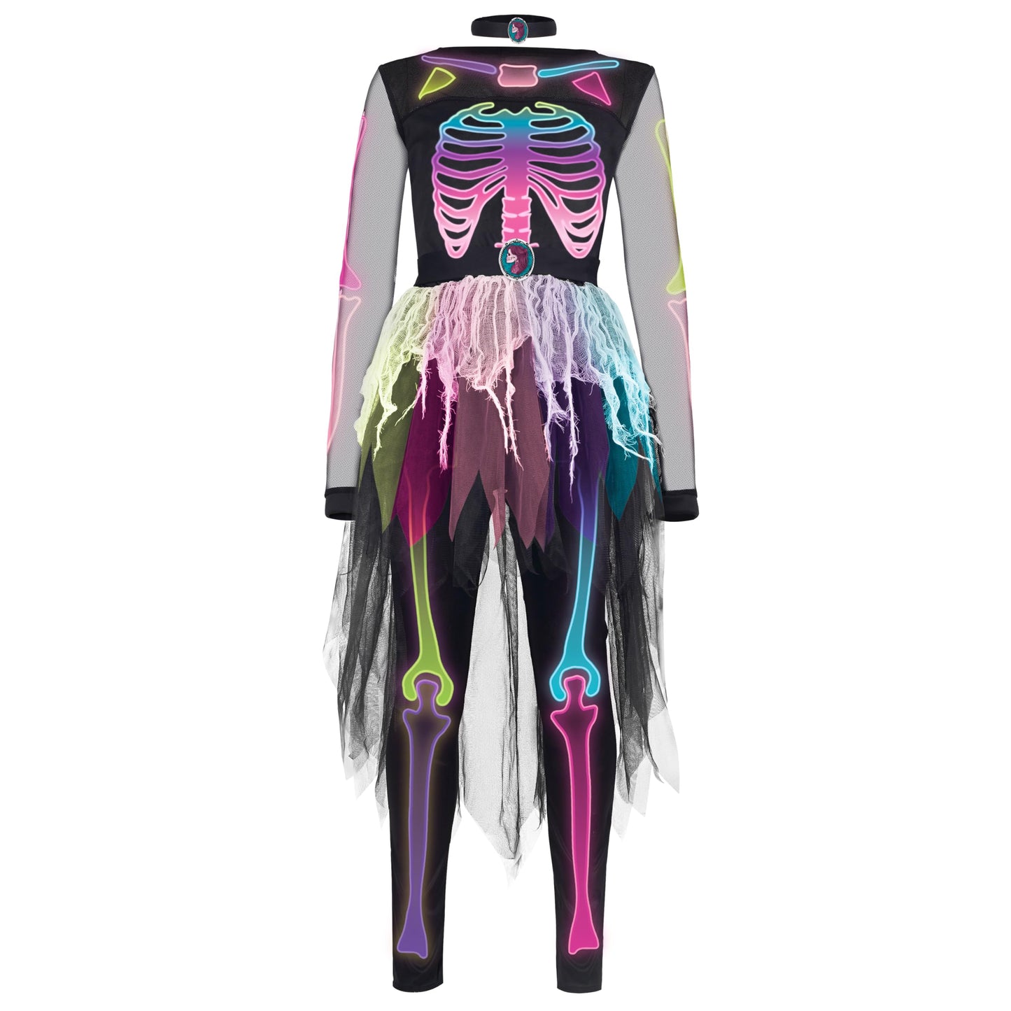 Spooktacular Creations Funky Skeleton Tutu Dress For Girls, Punky Bones Colorful Skeleton Costume For Halloween Dress Party-L