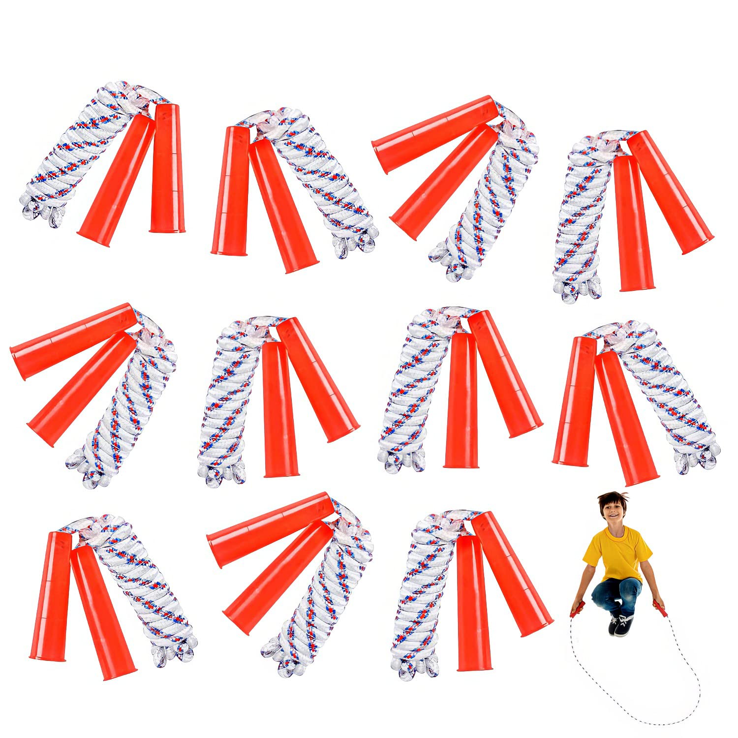 Artcreativity 84 Inch Nylon Ropes For Kids - Pack Of 12 - Durable Jump Ropes With Plastic Handles - Healthy Indoor And Outdoor Skipping Activity, Party Favors, Gifts For Boys And Girls