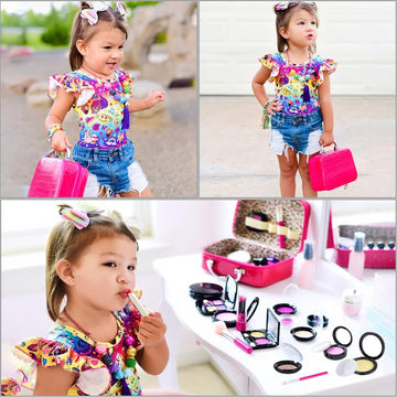 TEPSMIGO 2 Pack Pretend Makeup Kit for Girls, Kids Pretend Play Makeup Set - with Cosmetic Bag for Birthday Christmas, Toy Makeu