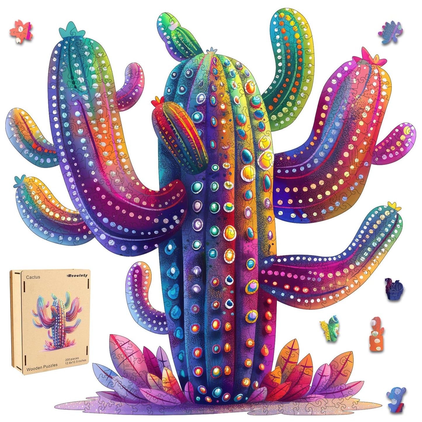 Wooden Jigsaw Puzzles - Cactus Succulent Plants, 200 Piece Luxurious Shaped Wooden Puzzles For Adults And Kids, Family Game, Med
