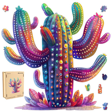 Wooden Jigsaw Puzzles - Cactus Succulent Plants, 200 Piece Luxurious Shaped Wooden Puzzles For Adults And Kids, Family Game, Med