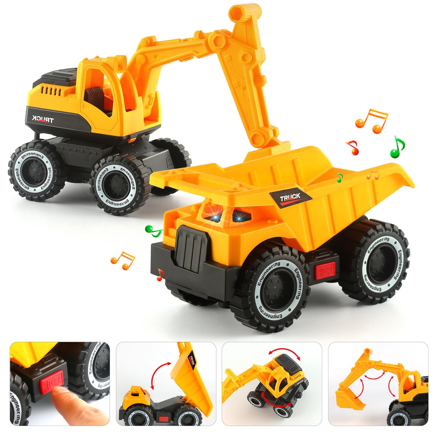 Dwi Dowellin Construction Carrier Truck Toy, 25.6" Excavator & Dump Truck, Yellow, Model 666-68F, for Kids Ages 3-6+