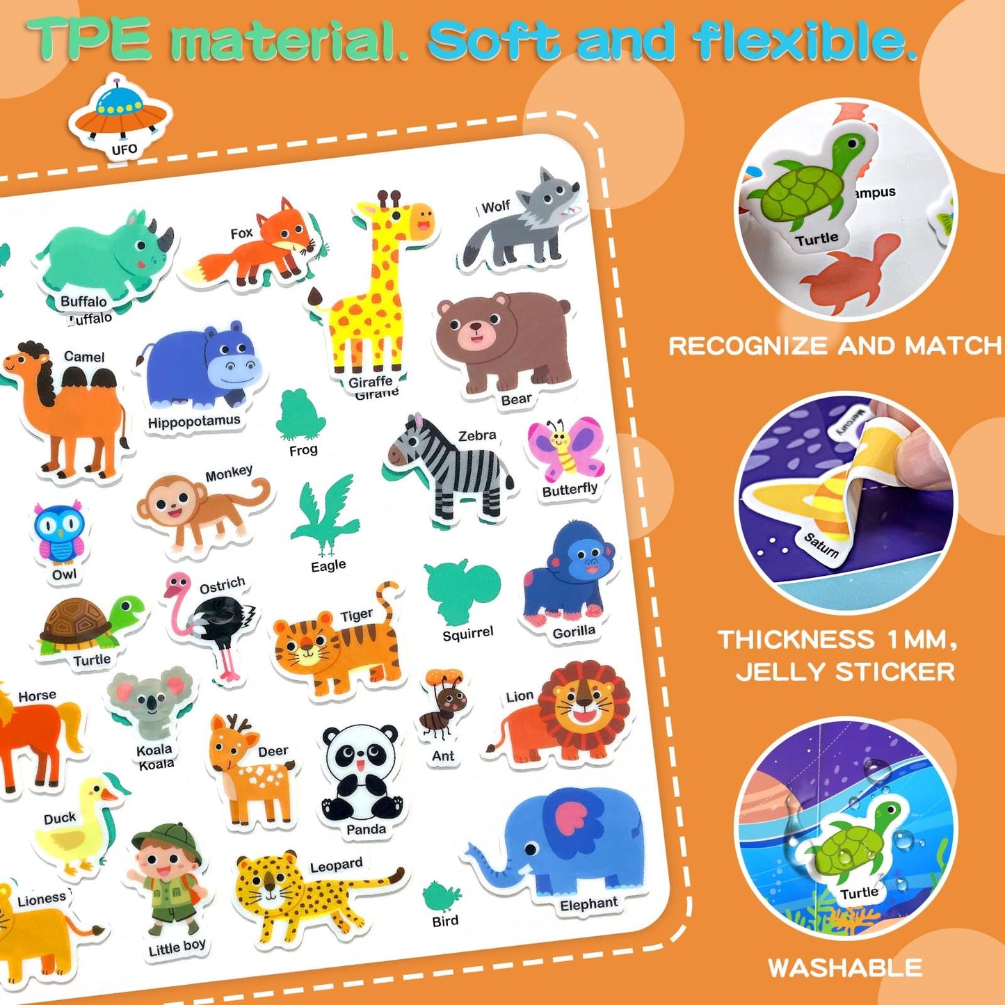 Towjug 3 Set Reusable Stickers Book For Toddles, Preschool Learning Activity Sticker Books, Jelly Stickers Quiet Books For Girls