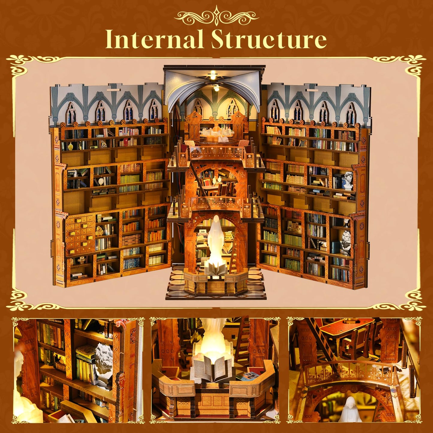 Minicity Book Nook Kit, Diy Miniature Dollhouse Booknook Kit With Led Light And Dust Cover (Public Library)