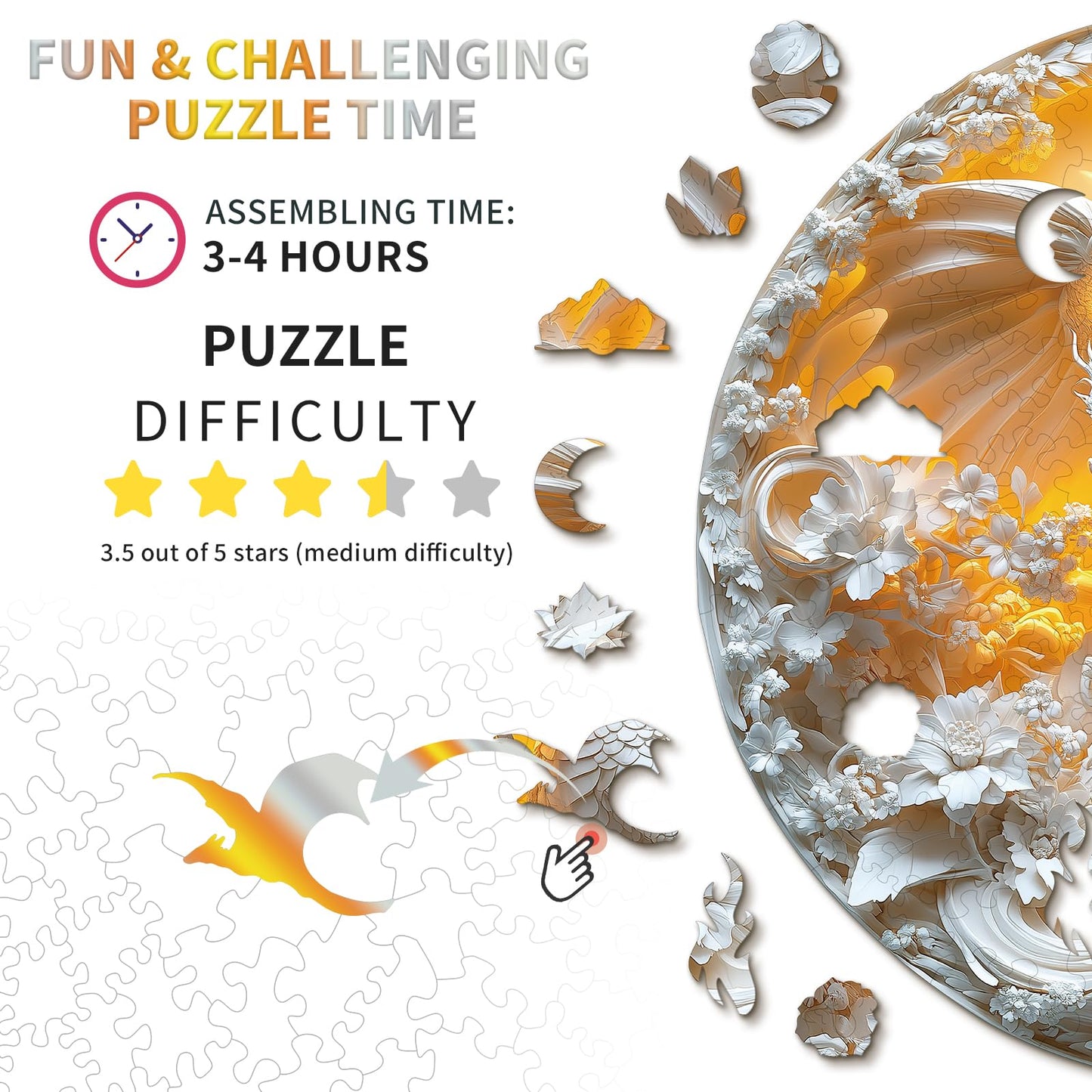 KAAYEE Wooden Puzzles for mature-themeds  Fierce Dragon Wooden Jigsaw Puzzle Unique Shape Wood Puzzle mature-themed  3D Visual Effect Flat Puzzles Birthday Gifts Family Games (XL-17.3 * 17.2 in-457 pcs)