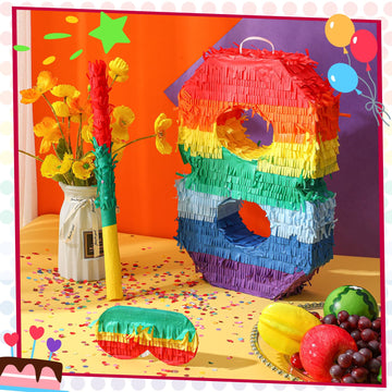 Rainbow Number Piñata Multicolor Number Piñata Small Kids Birthday Party Piñata With Blindfold Stick And Confetti Small Piñata For Birthday Anniversary Cinco De Mayo Fiesta Party Decor(Number 8)