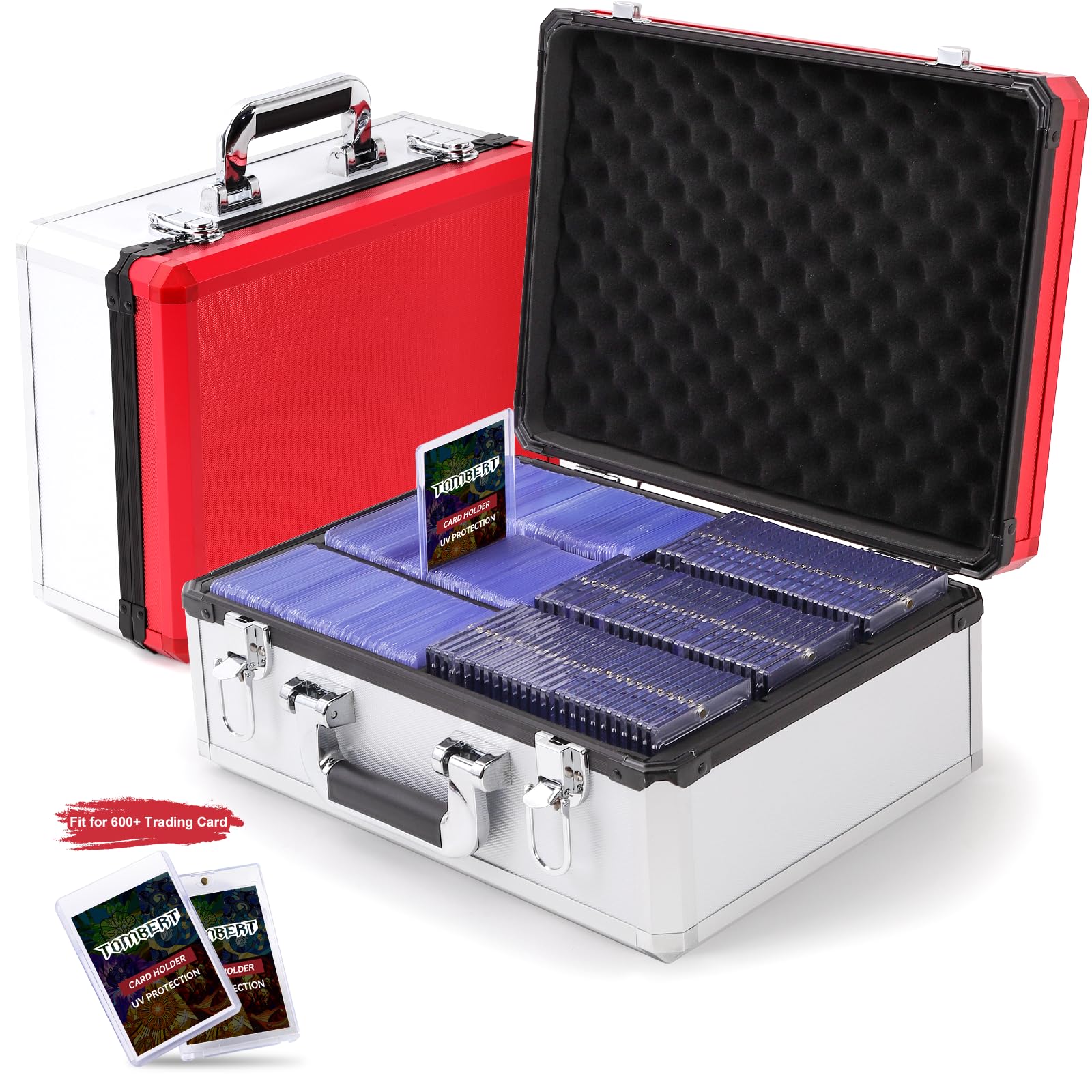 (2025 New Upgrade) Toploader Storage Plus Box For 3' X 4' 35Pt Rigid, Card Holders For Toploaders, Trading Cards & Sports Cards, Trading Card Case(Holds 600+ Cards) (Red&White)