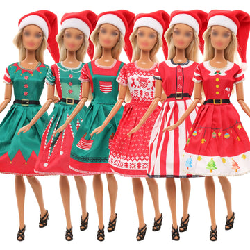 Miunana 5 Pcs 11.5 Inch Girl Doll Christmas Dress Include Hats For Decoration House And Doll For Christmas Red And Green Gown For 11.5 Inch Girl Doll Outfits
