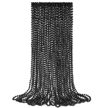 YAXINRUI 24 PCS Black Bead Necklaces, Black Mardi Gras Beads, Halloween Beads Necklaces, New Year Eve Necklaces, 33 Inch Black B