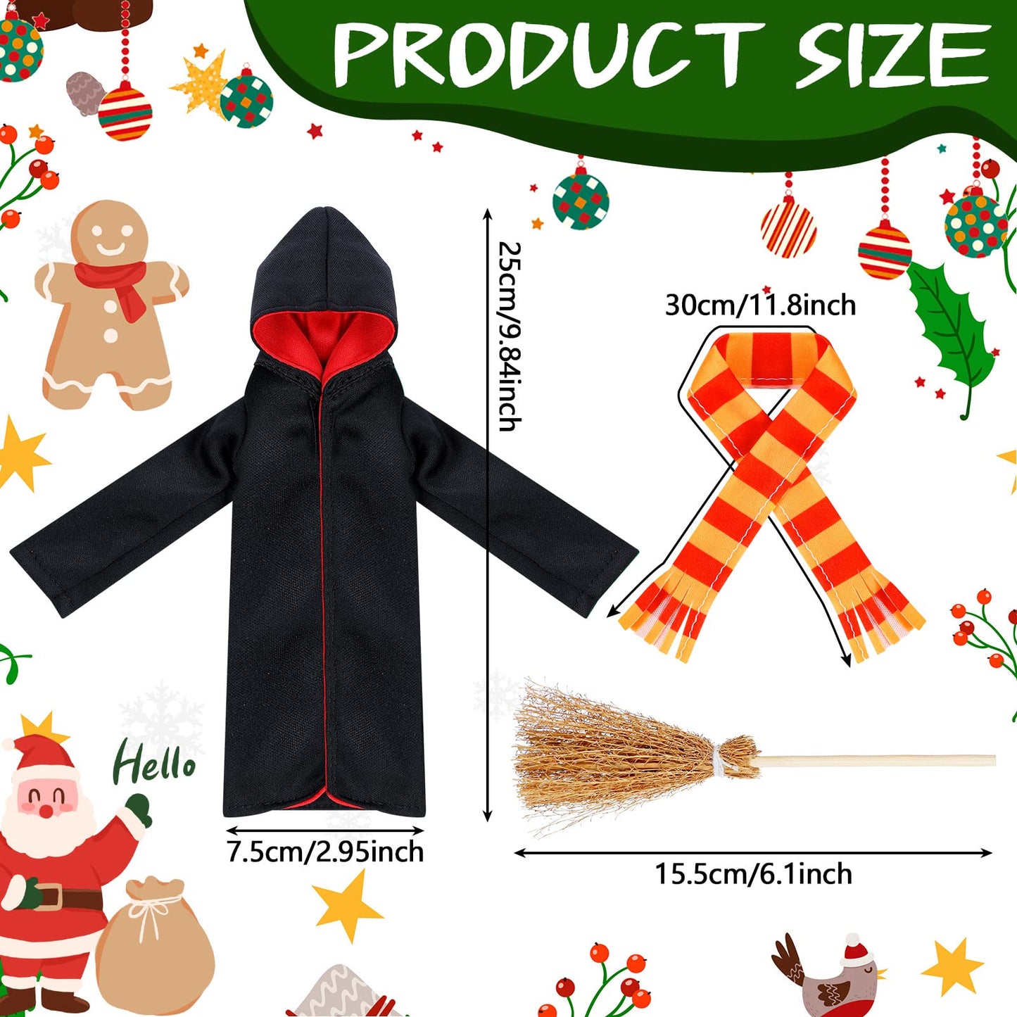 Hungdao 6 Pcs Christmas Clothes Accessories Wizard Robe Outfit Scarf And Broom Costume Dress Up For Christmas Decor