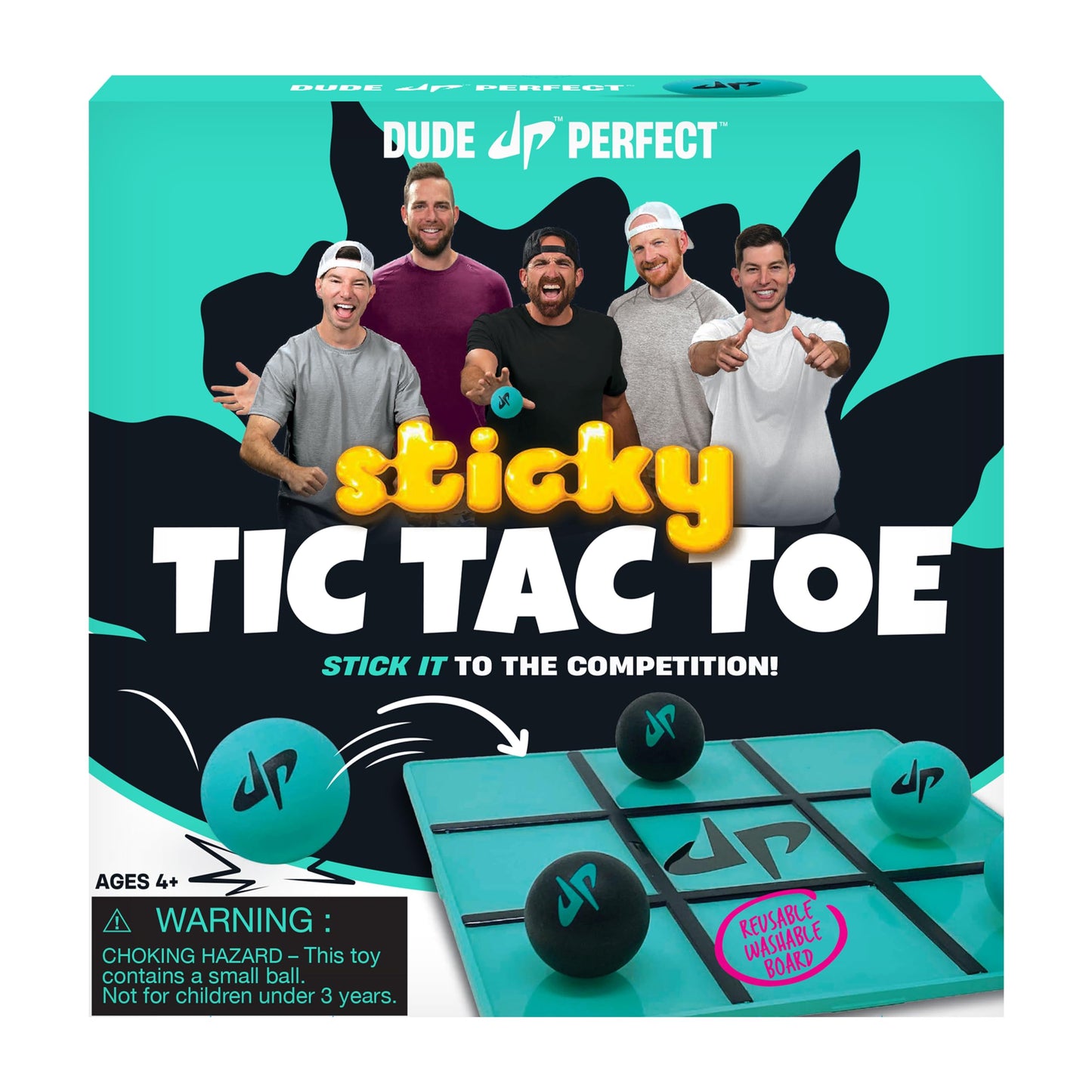Dude Perfect Sticky Tic Tac Toe Game for Kids, 2 Players, Ages 4+, Plastic Tabletop Activity for Family Game Night and Parties