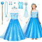 Luucio Frozen Costume For Girls, Princess Costume For Girls, Crown Accessories For Girls 3-10 Years, Halloween Role Play Kit