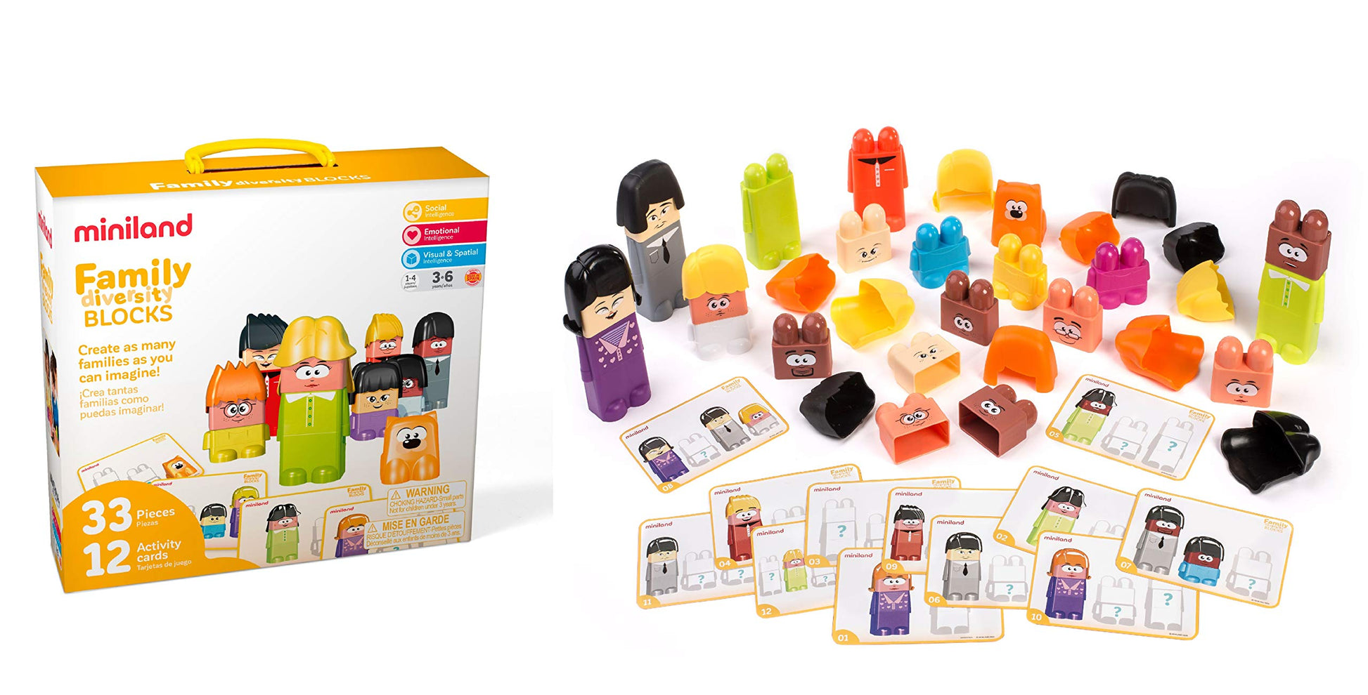 Miniland Family Diversity Blocks Game for Children from 3 to 6 Years. 33 Pieces, 12 Activity Sheets and 1 brochure. Compatible w