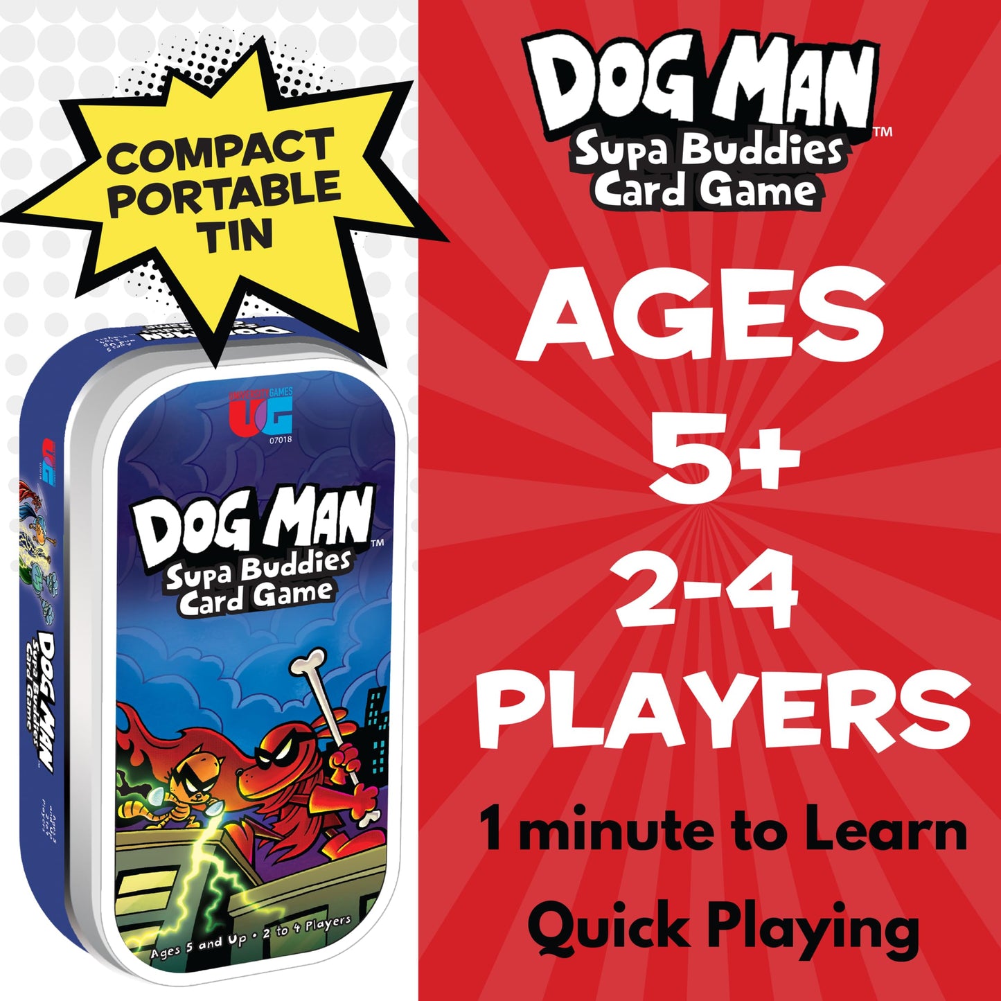University Games Dog Man Supa Buddies Card Game for 2-4 Players, Ages 5+, Cardboard, Blue & White, Model 07018