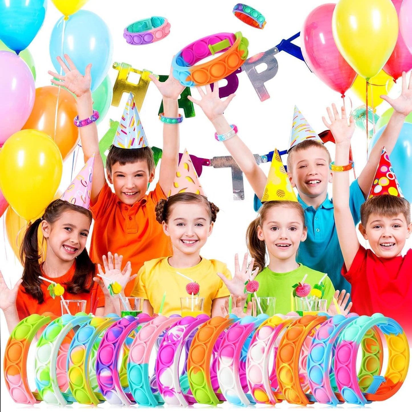 100Pcs Pop Random Bracelet,Pop Bubble Fidget Sensory Toys, Pop Toy Bulk For Party Favor, Classroom Student Prizes Easter Basket