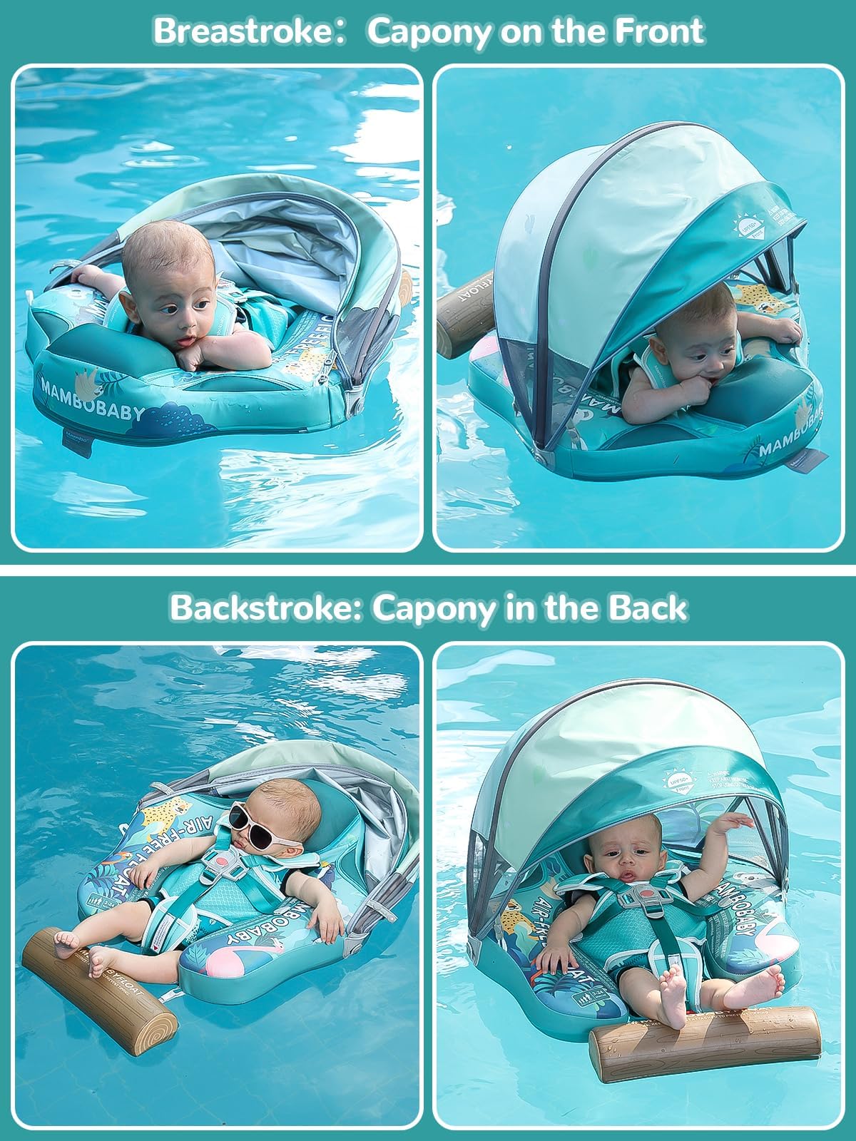 Kalolary Baby Pool Float with Canopy, Foam Swim Trainer for Infants 3-24 Months, Green Forest