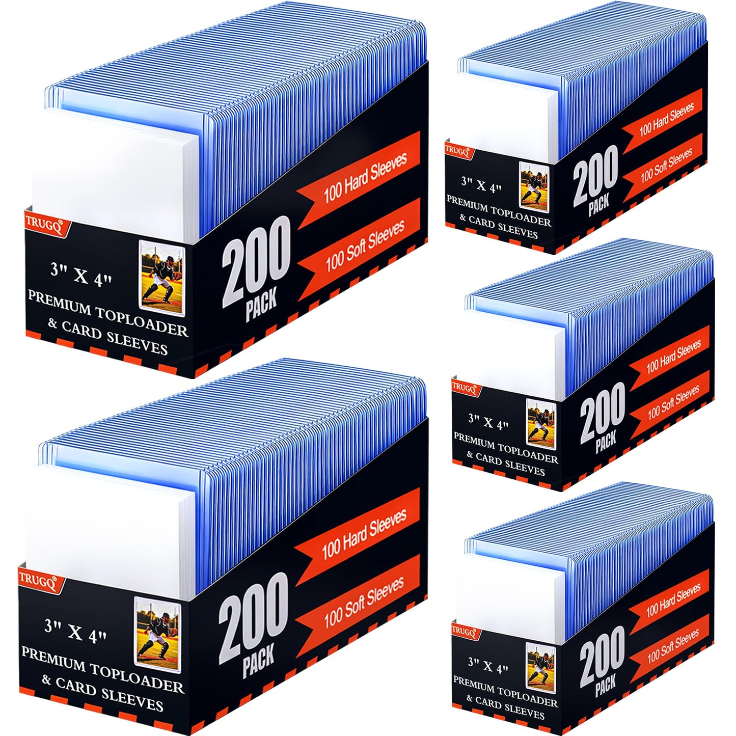 TRUGQ 1000 Card Sleeves Toploads for Cards 3 x 4 Baseball Card Protectors enhanced Standard Size Trading Hard Plastic Card Holder for Sports Football Cards(500 Hard Protectors +500 Soft Sleeves)