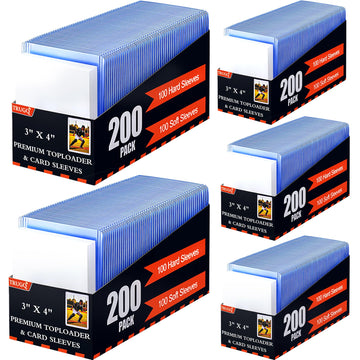 TRUGQ 1000 Card Sleeves Toploads for Cards 3 x 4 Baseball Card Protectors enhanced Standard Size Trading Hard Plastic Card Holder for Sports Football Cards(500 Hard Protectors +500 Soft Sleeves)