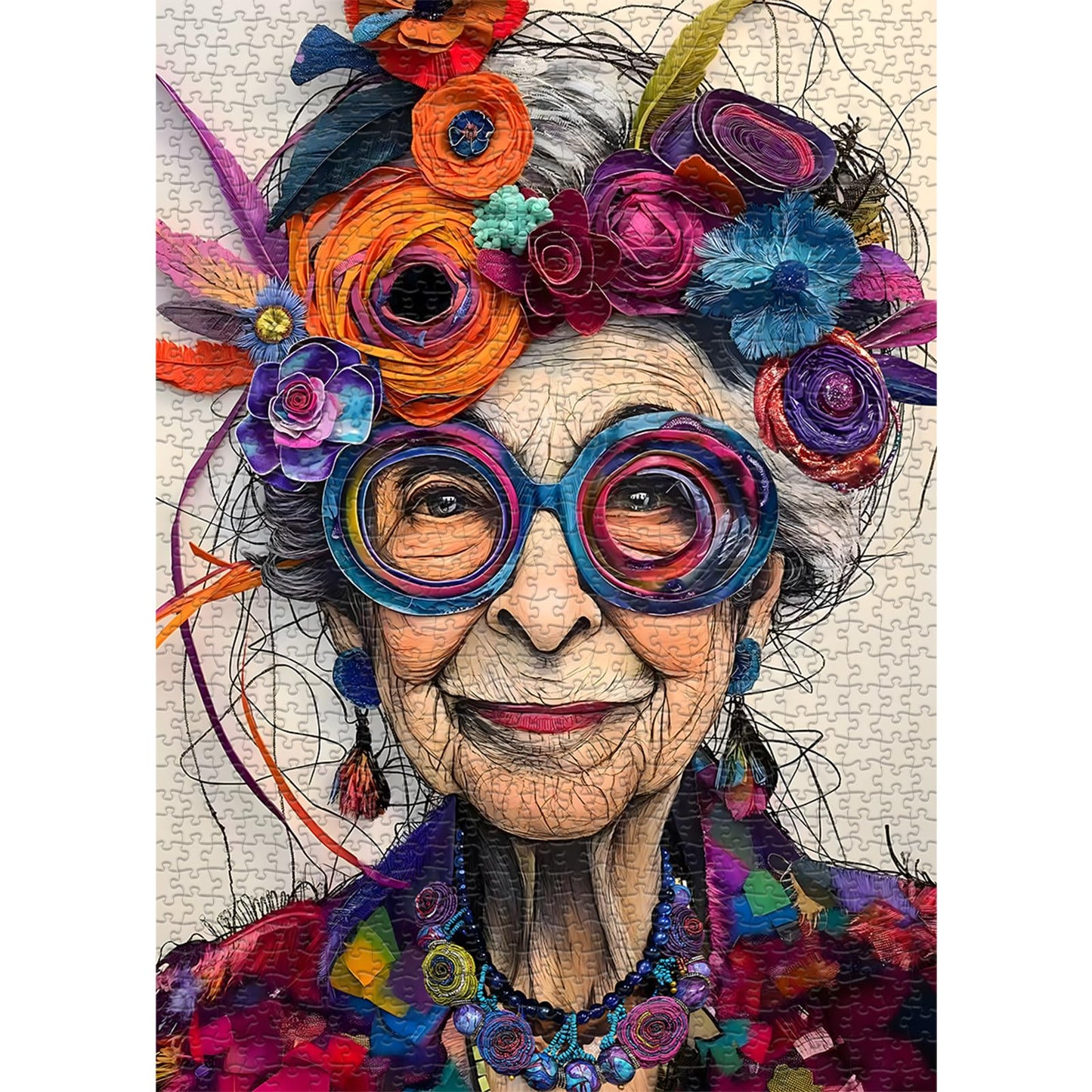 Impossible Puzzle for Adults 1000 Pieces,PICKFORU Funny Grandma Flower Abstract Art Jigsaw Puzzles, Granny Colorful Floral Puzzl