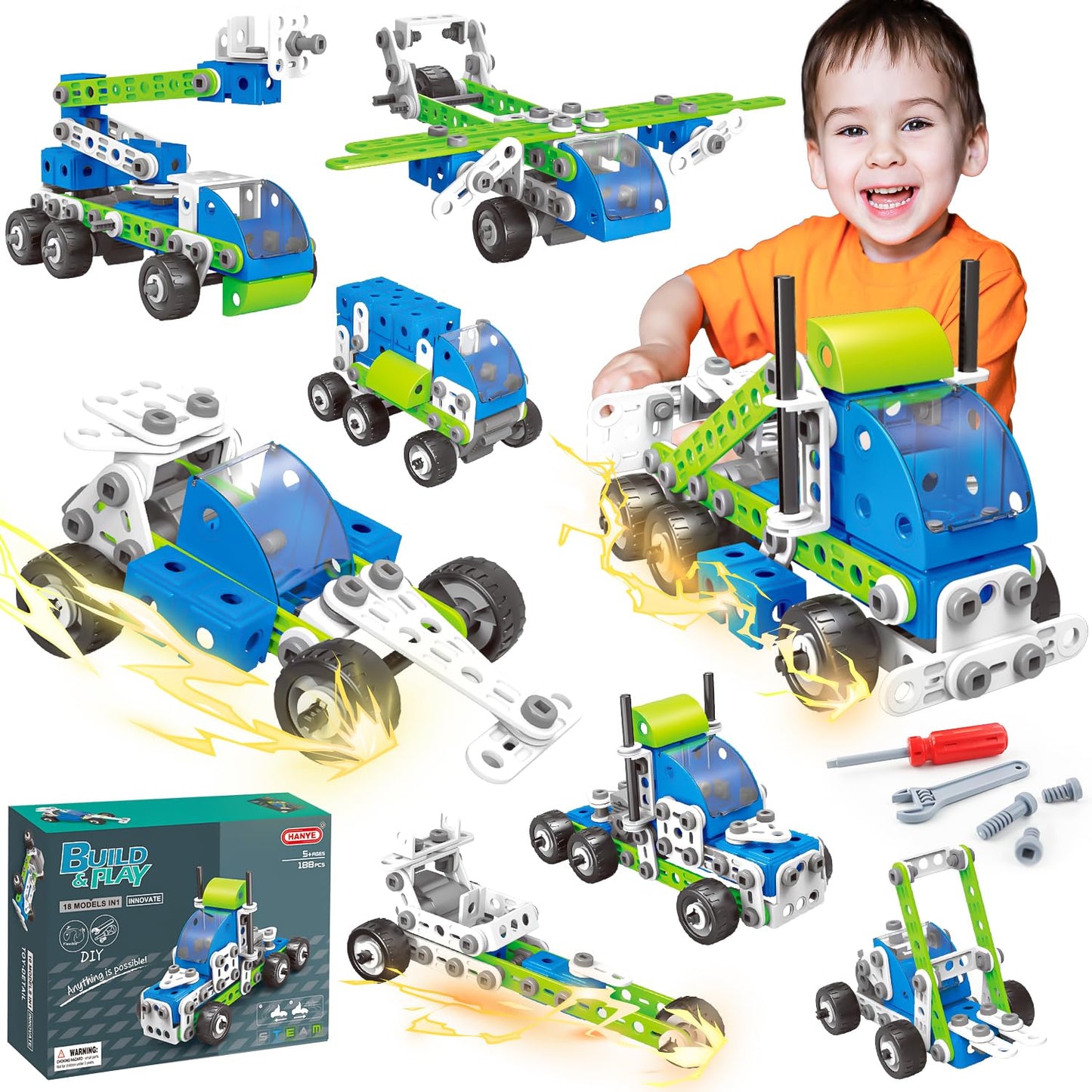 Smiesskiddo 18 In 1 Stem Toys, 175 Pcs Building Toys For Kids Ages 4-8 5-7 6-8 Educational Activities For Boys 4-6 8-10 Construc