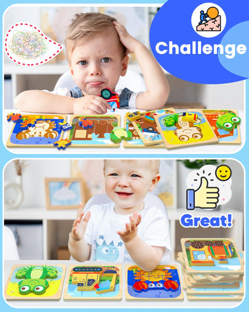 Benresive Wooden Toddler Puzzles, Montessori Toys For 1 2 3 Year Old Boys, Toys For 1 2 3 Year Old Boy Birthday Gifts, 12 Pack Vehicle Animal Toddler Toys, Learning Educational Toys