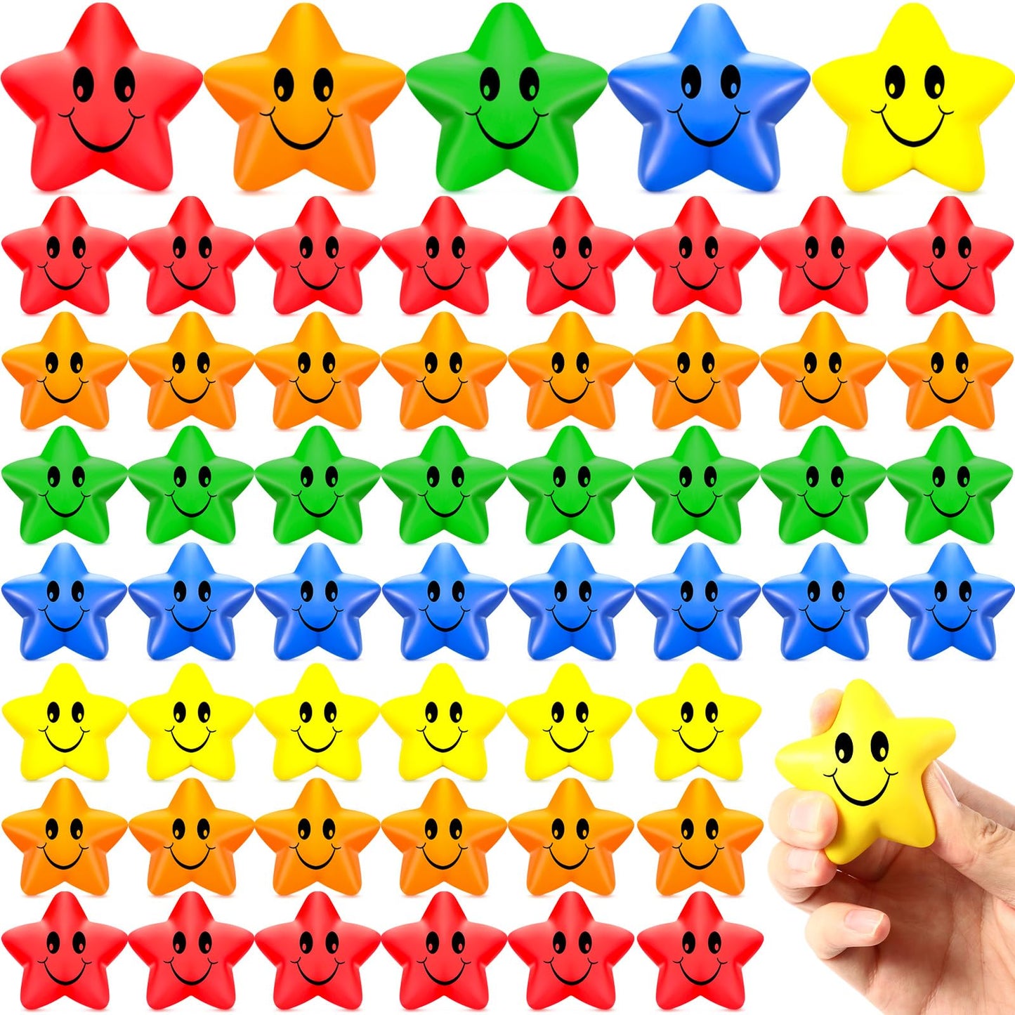 Civaner 90 Pcs Star Smile Face Stress Balls Mini Foam Funny Face Toys Relief Star Smile Balls for School Carnival Reward Student Prizes Party Favor Toy  5 Colors
