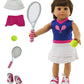 American Fashion World Purple & White Tennis Outfit Set for 18-inch Dolls| 5 Piece Set | enhanced Quality & Trendy Design | Dolls Clothes | Outfit Fashions for Dolls for Popular Brands