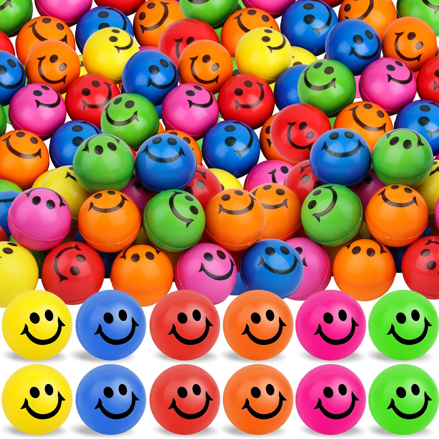 96 Pack Smile Face Stress Balls Bulk 2 Inch Funny Face Stress Relief Balls Colorful Mini Squeeze Balls Foam Smile Face Toys For