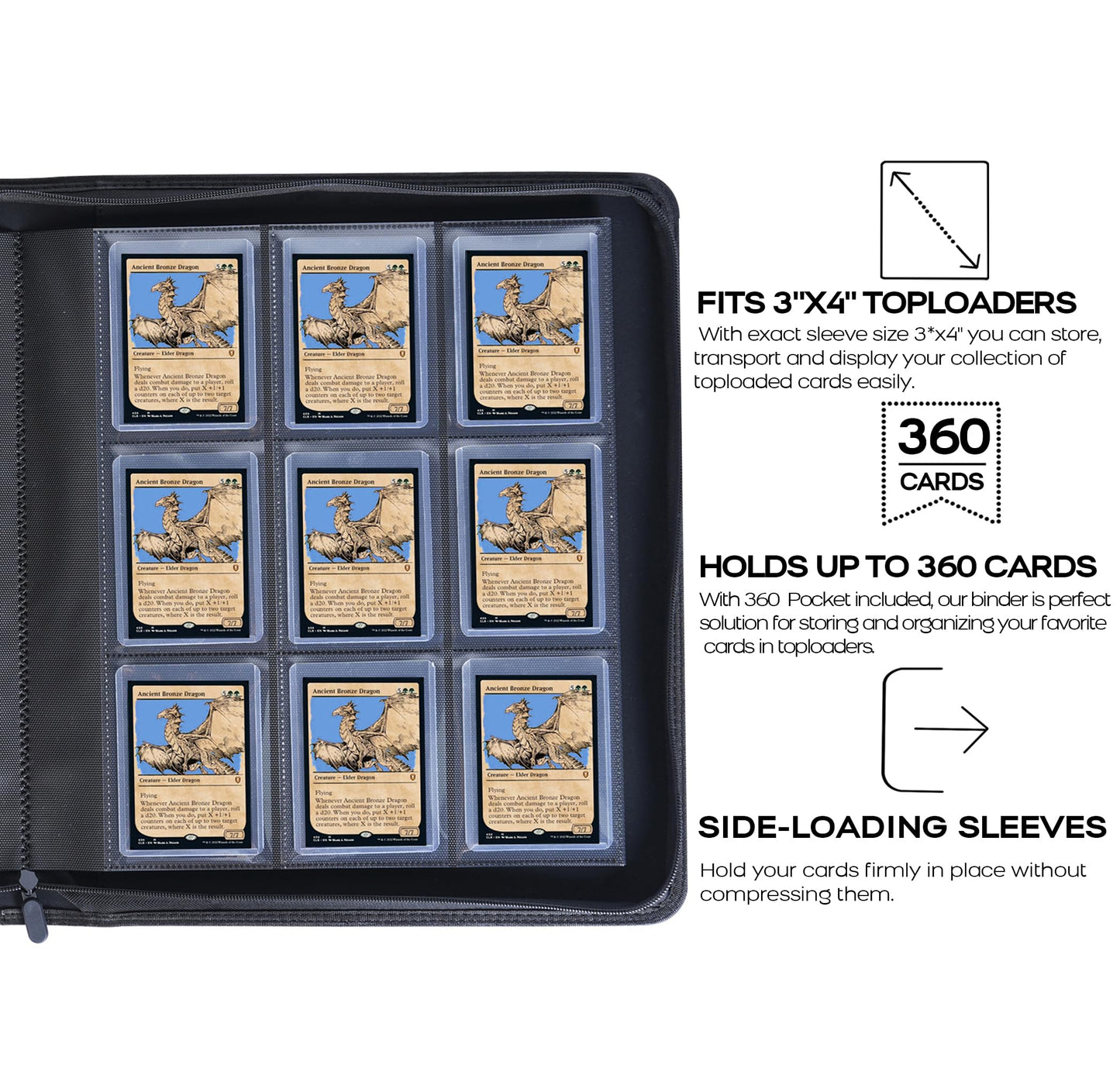 Toploader Binder  Holds 360 Top Loaders - 9-Pocket Top Loader Binder for 3 x 4 Rigid Card Holders for Trading Cards or Sports Cards  Model B - Sky Blue