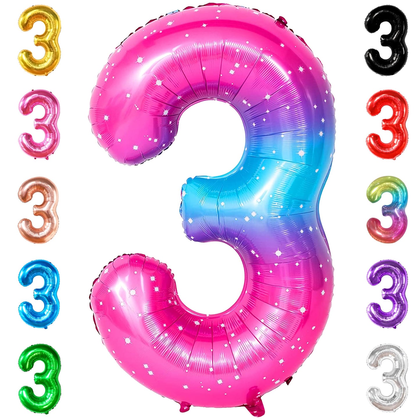 Katchon, Rainbow 40 Inch 3 Balloon - Pink Blue | 3Rd Birthday Decorations | Unicorn Party