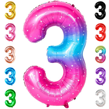 Katchon, Rainbow 40 Inch 3 Balloon - Pink Blue | 3Rd Birthday Decorations | Unicorn Party