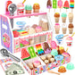 Loscola Ice Cream Toy, Wooden Ice Cream Toys for Kids Toddlers, Pretend Play Kitchen Food Toys, Ice Cream Counter Shop Playset f