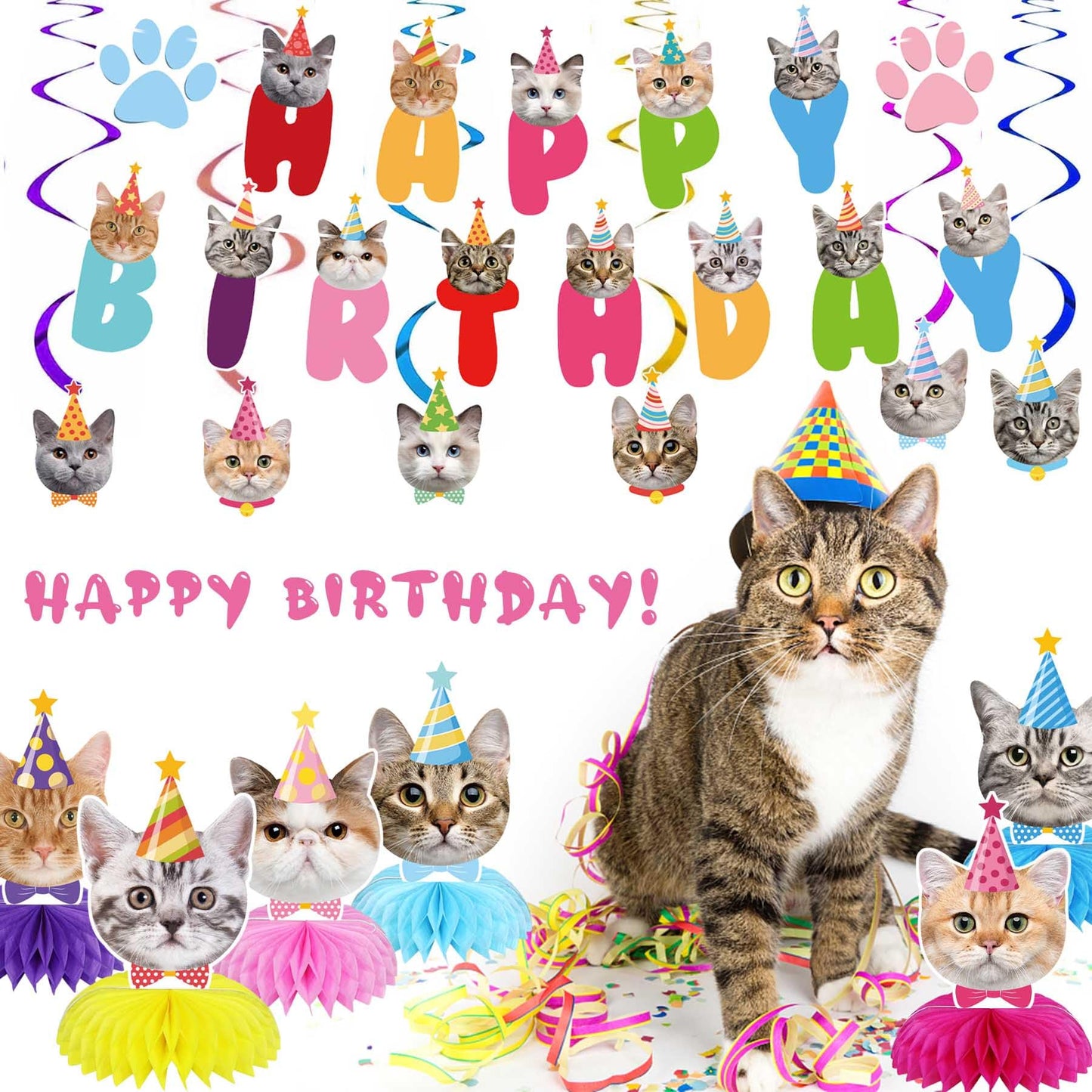 Goyoswa Cat Birthday Party Supplies Cat Birthday Party Decorations, Cat Themed Birthday Party Supplies Includes 1 Birthday Banne