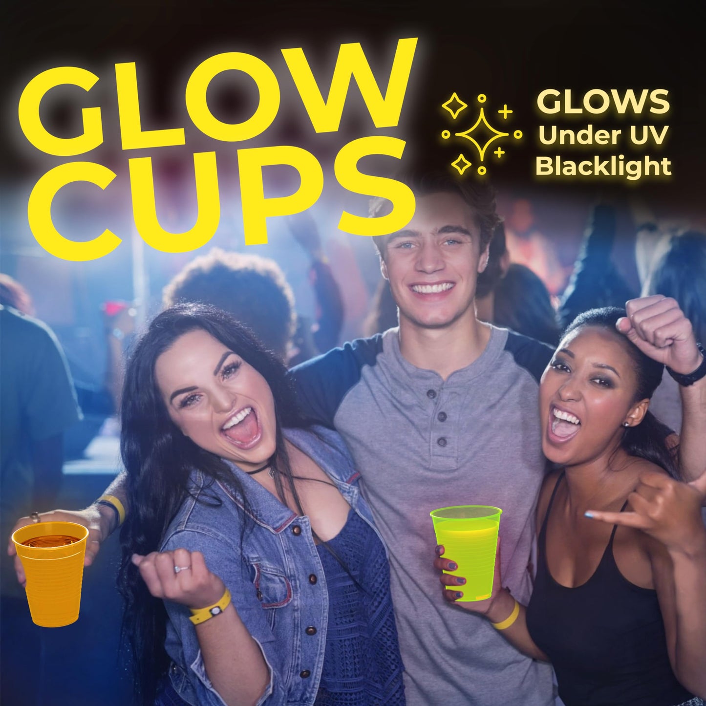 Exquisite Blacklight Reactive Glow Cups - 12 Oz Disposable Plastic - 60 Pack Assorted Neon Colors for Parties