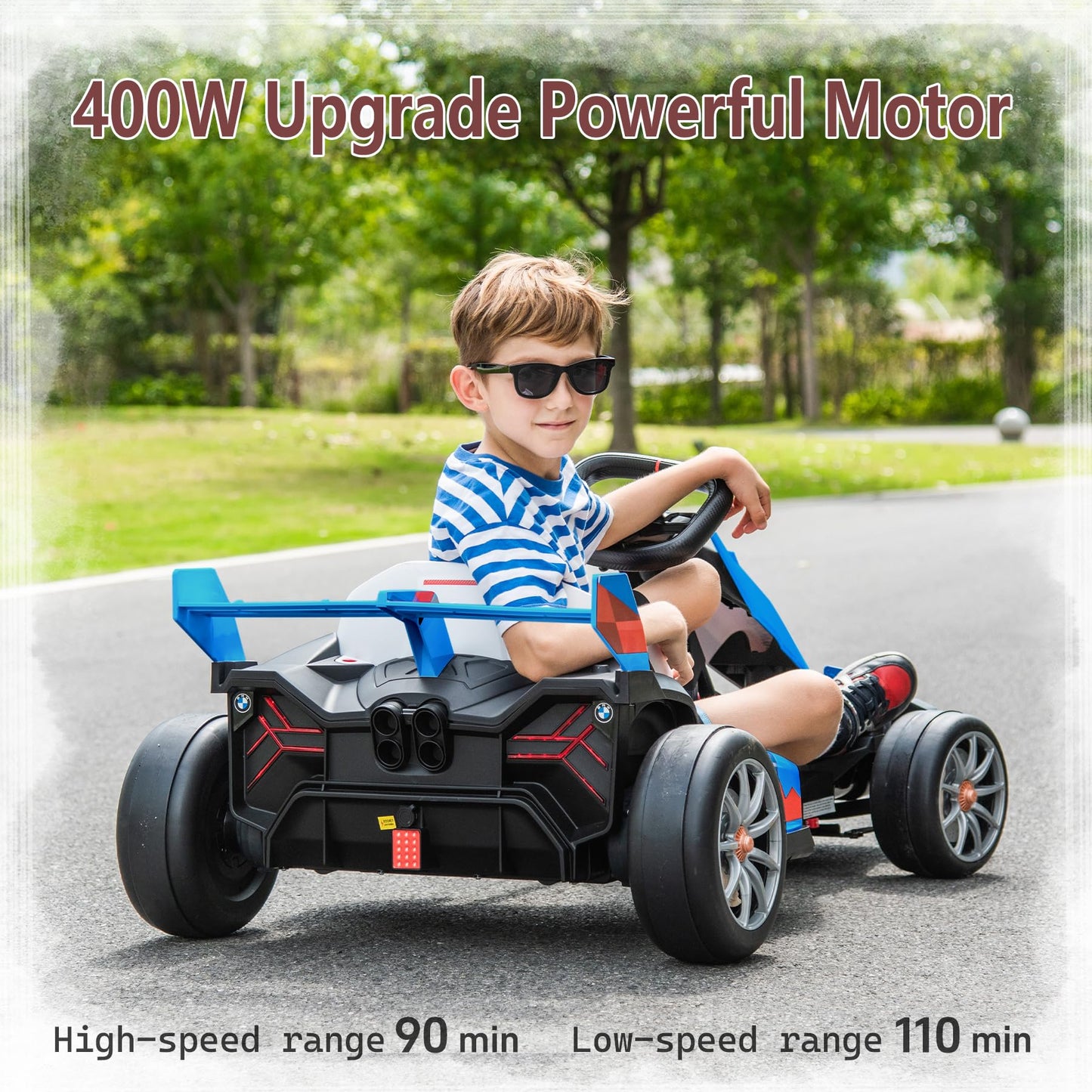 36V Electric Go Kart For Kids, Drift Racing Go Kart, Licensed Bmw 7.5 Mph Electric Go Kart With Drift Race Pedal, Adjustable Sea